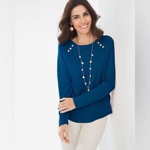 ❤️3/$15❤️Chicos Blue Long Sleeve Top Size 2 (Large)